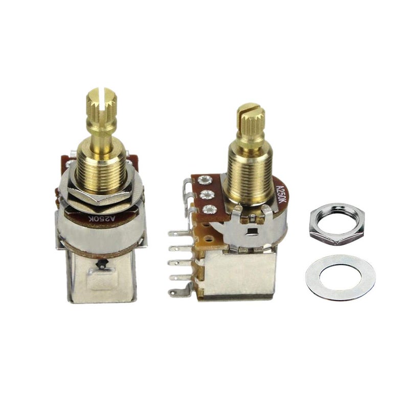 FLEOR 2pcs A250K Push Push Guitar Pots Audio Taper Potentiometers Long Copper Split Shaft - Image 1